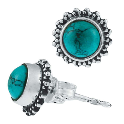 Silberohrstecker Türkis rund 8 mm Punkte Spitzen Rand 925er Sterling Silber - chic - net.de