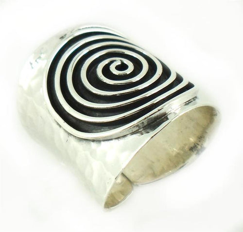 Silberring offen verstellbar schwarz Spirale Band Ring 925er Sterling Silber gehämmert Schmuck Ringe - chic - net.de