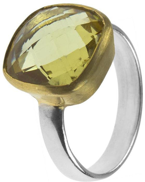 Silberring vergoldet 1 micron Citrin Stein facettiert Quadrat 925er Sterling Silber gelb - chic - net.de