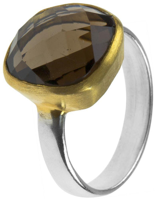 Silberring vergoldet 1 micron Rauchquarz Stein facettiert Quadrat 925er Sterling Silber braun - chic - net.de