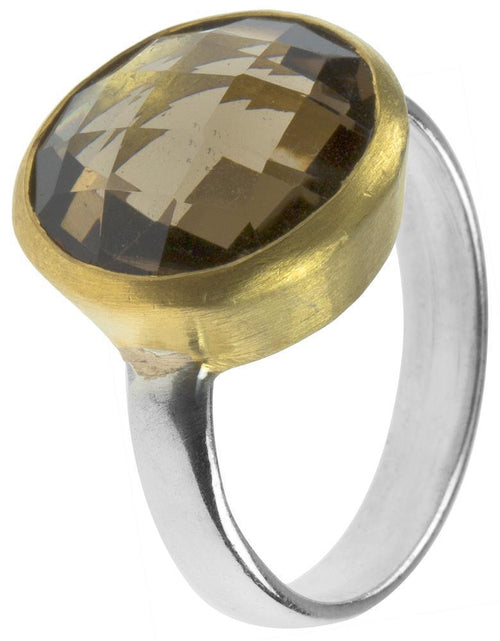 Silberring vergoldet 1 micron Rauchquarz Stein facettiert rund 925er Sterling Silber braun - chic - net.de