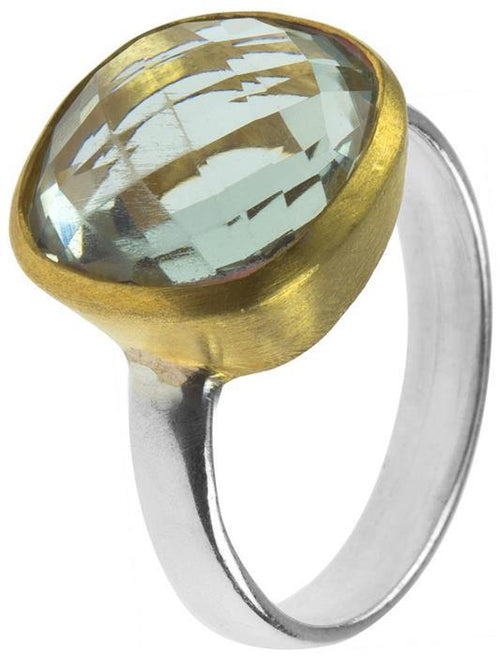 Silberring vergoldet 1 micron Zitronenquarz Stein facettiert Quadrat 925er Sterling Silber - chic - net.de