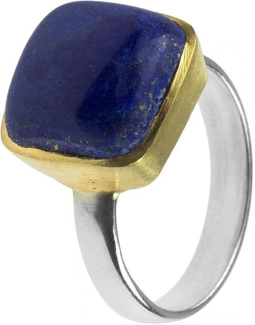 Silberring vergoldet blau Lapis eckig gewölbt Stein 925er Sterling Silber gold Ringe Ring - chic - net.de