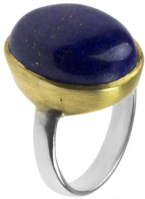 Silberring vergoldet blau Lapis oval gewölbt Stein 925er Sterling Silber gold Ringe Ring - chic - net.de