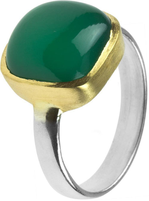 Silberring vergoldet grün Onyx eckig gewölbt Stein 925er Sterling Silber gold Ringe Ring - chic - net.de