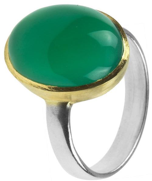 Silberring vergoldet grün Onyx oval gewölbt Stein 925er Sterling Silber gold Ringe Ring - chic - net.de