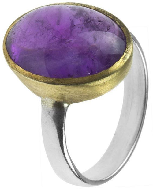 Silberring vergoldet lila Amethyst oval gewölbt Stein 925er Sterling Silber gold Ringe Ring - chic - net.de
