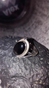 Load image into Gallery viewer, Silberringe Onyx Seil Bögen Kugeln oval 925 Sterling - chic - net.de
