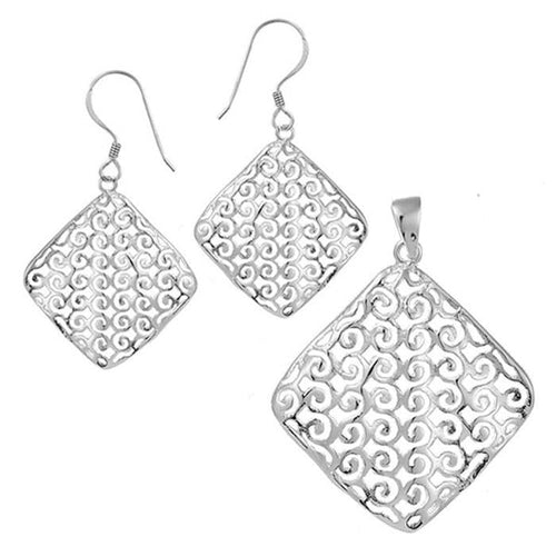 Silberschmuckset Spiralen Raute gewellt 925 Sterling Silber Damen Schmuck Set Anhänger Ohrringe - chic - net.de