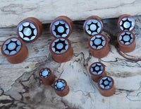 Load image into Gallery viewer, Sabaholz Plug Stern hohl Inlay Resin schwarz weiß schillernd Shell Tunnel Tribal Expander
