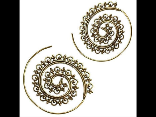 Spiralen Ohrring Kreise Punkte Kreuze Messing Brass antik golden Piercing Tribal - chic - net.de