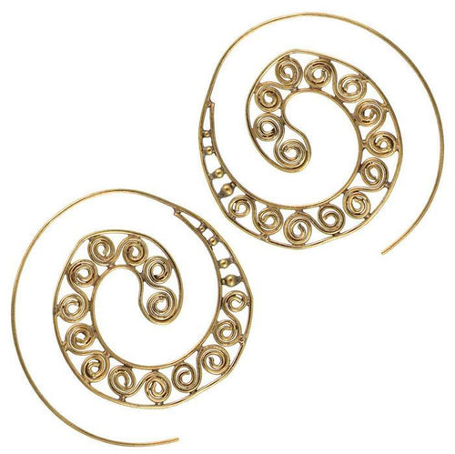 Spiralen Ohrringe acht Kugeln Messing Brass antik golden nickelfrei Piercing Tribal - chic - net.de