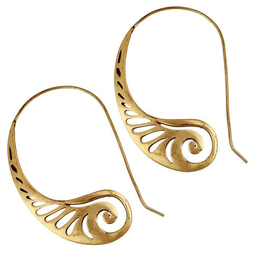 Spiralen Ohrringe Brass halbrund Spirale Wellen antik golden Tribal Piercing - chic - net.de