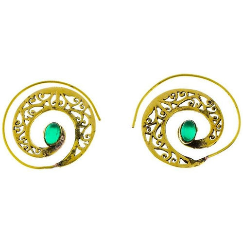 Spiralen Ohrringe breit gestanzt Jade oval Messing antik golden nickelfrei Piercing Tribal Schmuck - chic - net.de