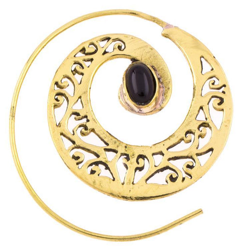 Spiralen Ohrringe breit gestanzt Onyx oval Messing antik golden Piercing Tribal - chic - net.de