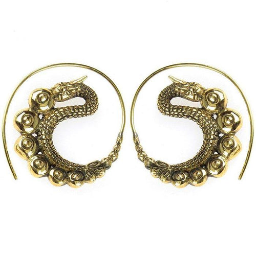 Spiralen Ohrringe Drache oxidiert Messing antik golden nickelfrei Schmuck Piercing Tribal Brass - chic - net.de