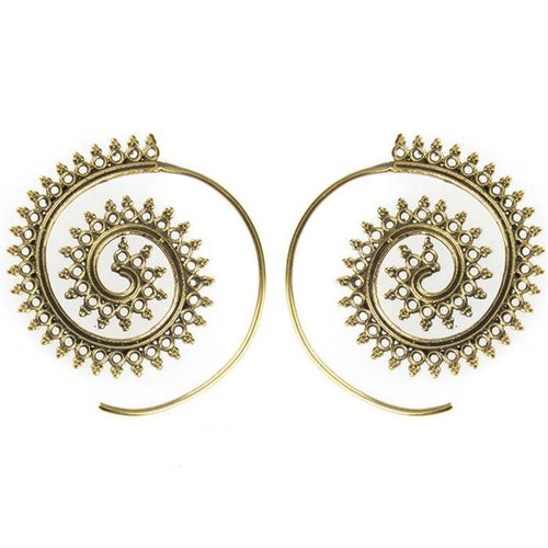 Spiralen Ohrringe Dreiecke Kreise dunkel Messing Brass antik golden nickelfrei Tribal Piercing - chic - net.de