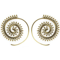Cargar imagen en el visor de la galería, Spiralen Ohrringe Dreiecke Kreise dunkel Messing Brass antik golden nickelfrei Tribal Piercing - chic - net.de
