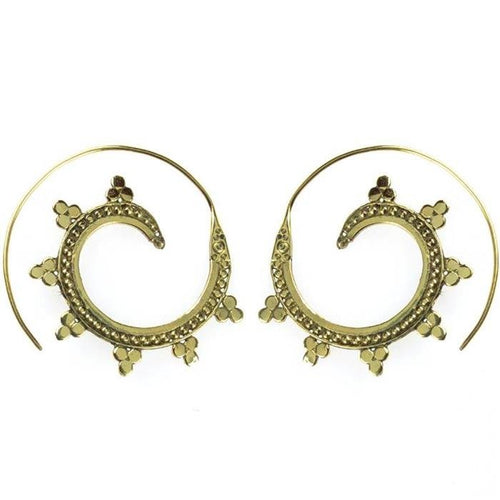 Spiralen Ohrringe Dreiecke Kreise Kerbe Messing Brass antik golden nickelfrei Piercing Tribal - chic - net.de
