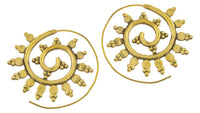 Load image into Gallery viewer, Spiralen Ohrringe Dreiecke Punkte Kreise Messing Brass antik golden Piercing Tribal - chic - net.de
