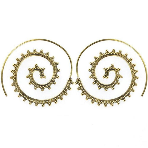 Spiralen Ohrringe Dreiecke Punkte Messing Brass antik golden nickelfrei Schmuck Piercing Tribal - chic - net.de