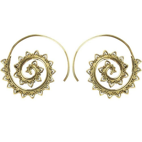 Spiralen Ohrringe Dreiecke Tropfen Kerbe Messing Brass antik golden nickelfrei Tribal Piercing - chic - net.de