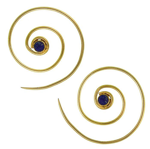 Spiralen Ohrringe dünn Lapis rund Messing Brass antik golden nickelfrei Piercing Tribal Schmuck - chic - net.de