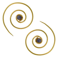 Load image into Gallery viewer, Spiralen Ohrringe dünn Lapis rund Messing Brass antik golden nickelfrei Piercing Tribal Schmuck - chic - net.de

