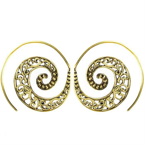 Spiralen Ohrringe gestanzt Perlen Messing antik golden nickelfrei Tribal Schmuck Piercing Brass - chic - net.de