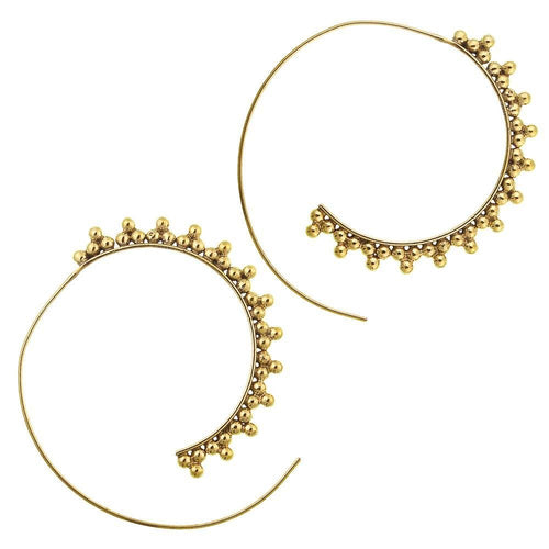 Spiralen Ohrringe groß antik golden Messing mit kleinen Kugeln als Verzierungen - chic - net.de