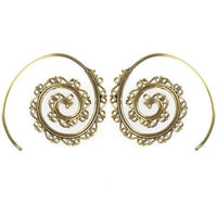 Cargar imagen en el visor de la galería, Spiralen Ohrringe liegend Kerbe Messing Brass antik golden nickelfrei Tribal Piercing Schmuck - chic - net.de
