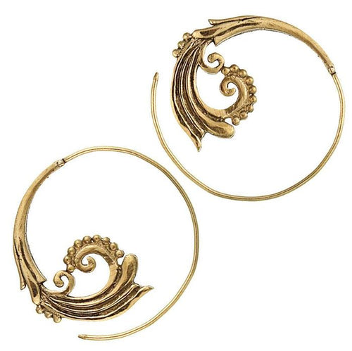 Spiralen Ohrringe Ornamente Messing Brass antik golden nickelfrei Piercing Tribal - chic - net.de