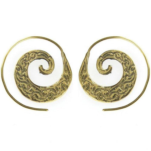 Spiralen Ohrringe oxidiert Blätter breit Messing Brass antik golden nickelfrei Piercing Tribal - chic - net.de