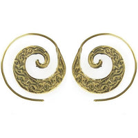 Load image into Gallery viewer, Spiralen Ohrringe oxidiert Blätter breit Messing Brass antik golden nickelfrei Piercing Tribal - chic - net.de
