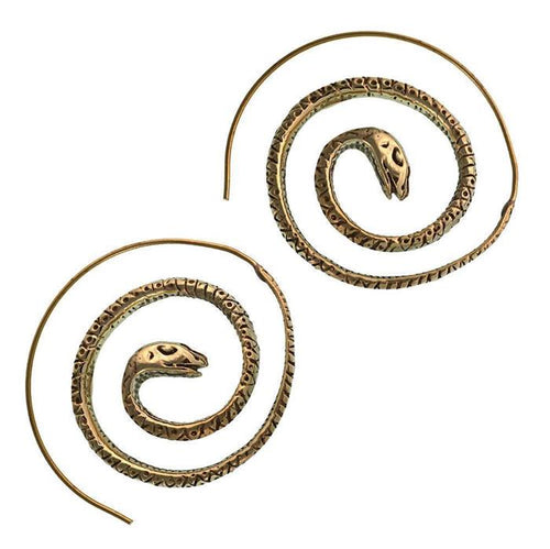 Spiralen Ohrringe Schlange gemustert rund Messing antik golden Piercing Tribal Schmuck - chic - net.de