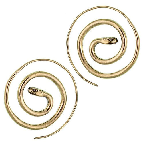 Spiralen Ohrringe Schlange rund Messing Brass antik golden nickelfrei Piercing Tribal Schmuck - chic - net.de