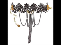 Load image into Gallery viewer, Stoff Armband schwarz, Brass - Kettchen hängend gothic, verstellbar, Karabinerhaken - chic - net.de
