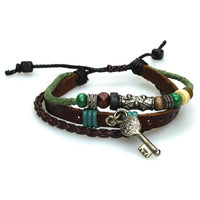 Load image into Gallery viewer, Surfer Lederarmband Blume Perlen Schlüssel Band Brass geflochten verstellbar Leder grün blau - chic - net.de
