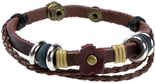 Surfer Lederarmband geflochten Lederblume Band Brass verstellbar Leder Holz Schnur Ringe nickelfrei - chic - net.de