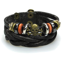 Load image into Gallery viewer, Surfer Lederarmband Totenkopf Ringe geflochten Brass schwarz verstellbar Leder breit nickelfrei - chic - net.de
