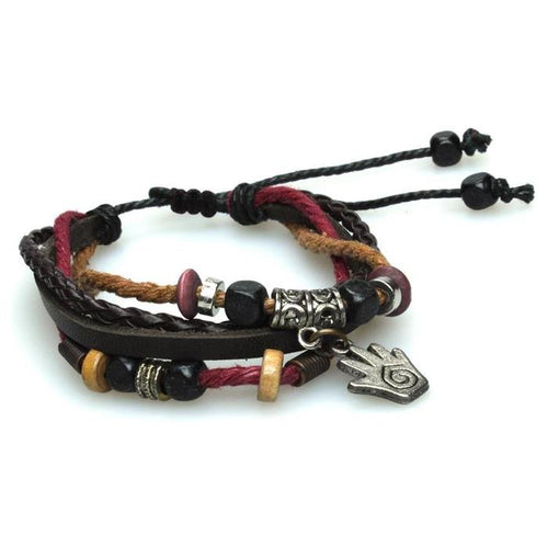 Surfer Lederarmband violett braun Hand bemalt Band Brass verstellbar Leder Holz Schnur nickelfrei - chic - net.de