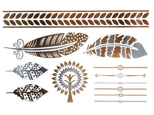 Tattoo golden silbern temporär Motivbogen Klebetattoos Baum des Lebens Schmuck Tattoos - chic - net.de