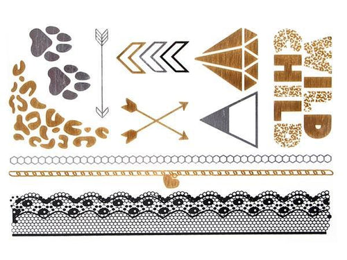 Tattoo golden silbern temporär Motivbogen Klebetattoos Leo Spitze Schmuck Tattoos - chic - net.de