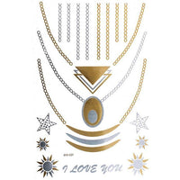 Load image into Gallery viewer, Tattoo Motivbogen golden silbern temporär Ketten Stern Sonne Klebetattoos Tattoos - chic - net.de
