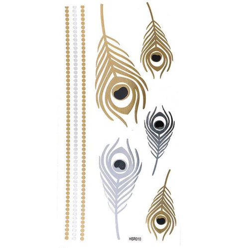 Tattoo Motivbogen golden silbern temporär Klebetattoos Pfau Kette Schmuck Tattoos - chic - net.de