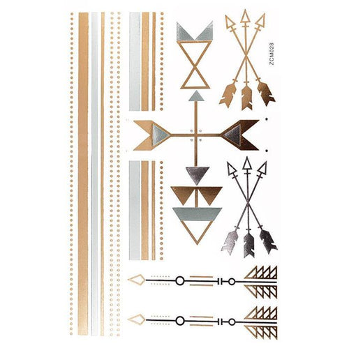 Tattoo Motivbogen golden silbern temporär Klebetattoos Pfeile Bänder Schmuck Tattoos - chic - net.de