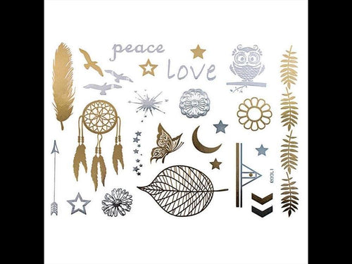 Tattoo Motivbogen golden silbern temporär Klebetattoos Traumfänger Schmuck Tattoos - chic - net.de