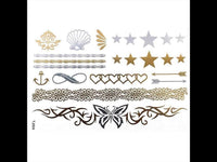 Load image into Gallery viewer, Tattoo Motivbogen golden silbern temporär Klebetattoos Tribal Herzen Sternbänder Schmuck Tattoos - chic - net.de
