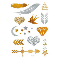 Cargar imagen en el visor de la galería, Tattoo Motivbogen golden silbern temporär Leo Herz Diamant Klebetattoos Schmuck Tattoos - chic - net.de
