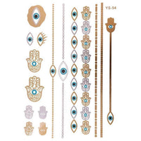 Load image into Gallery viewer, Tattoo Motivbogen golden silbern türkis temporär Auge Fatima Klebetattoos Khamsa Tattoos - chic - net.de

